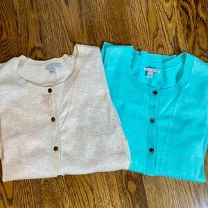 (2) Halogen cardigan sweaters size SM women's lightweight soft beige mint green